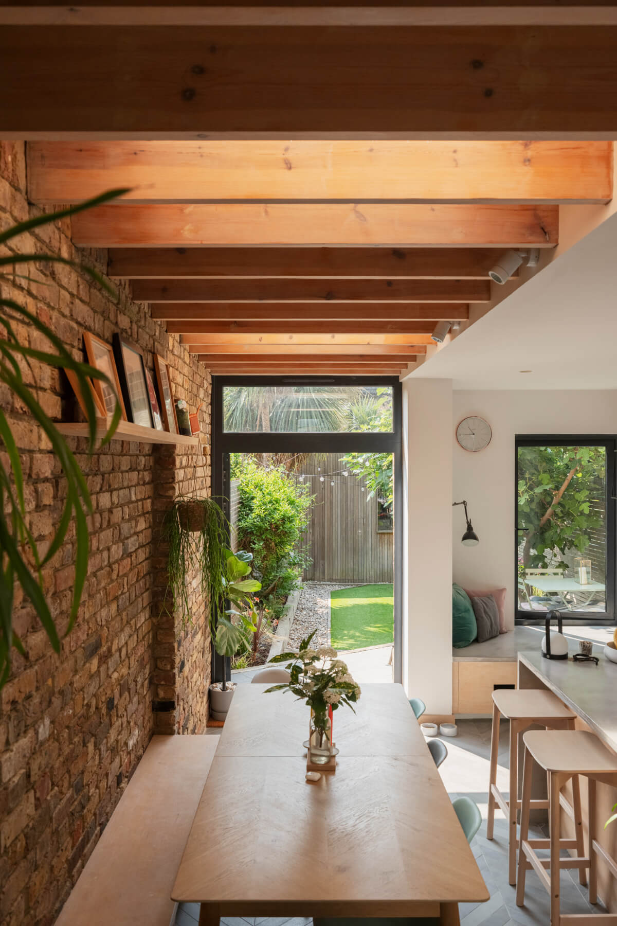 kitchen extension exposed brick wooden ceiling