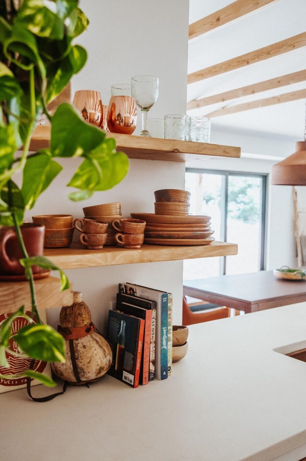 A Colorful Airbnb Home in the Morongo Valley 9 kitchen-shelves-plants-airbnb-nordroom