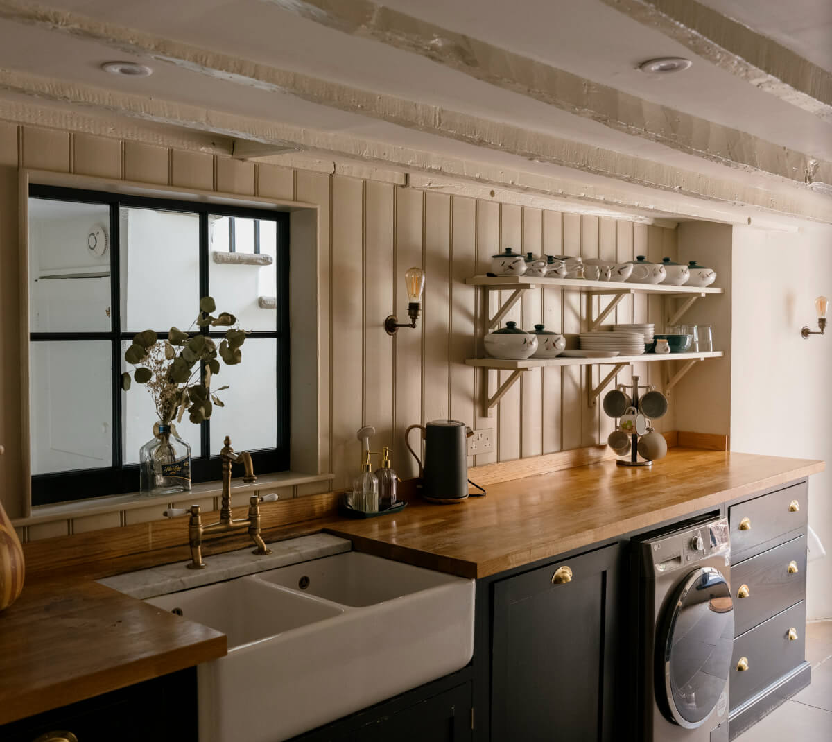 A Classic Georgian House in London with a Lush Garden 13 kitchen with butler sink brass fittings