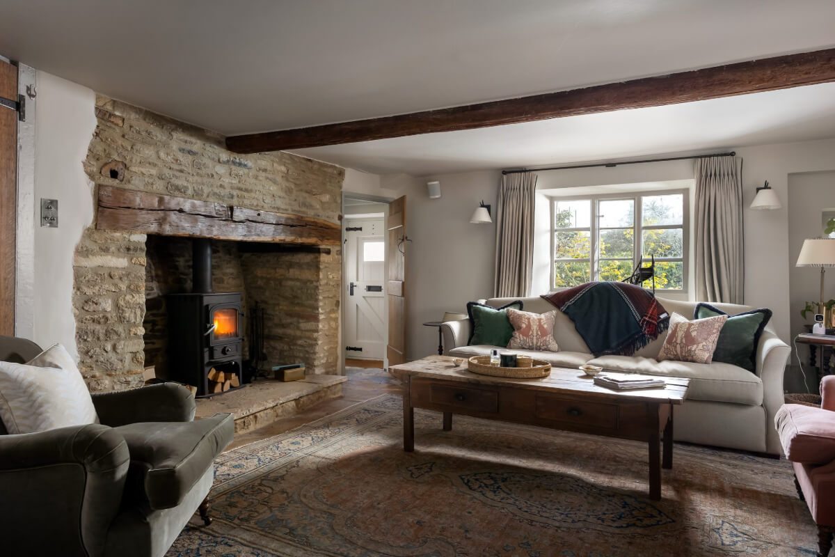 A Charming Cotswold Cottage with a deVOL Kitchen 9 large brick fireplace cottage sitting room