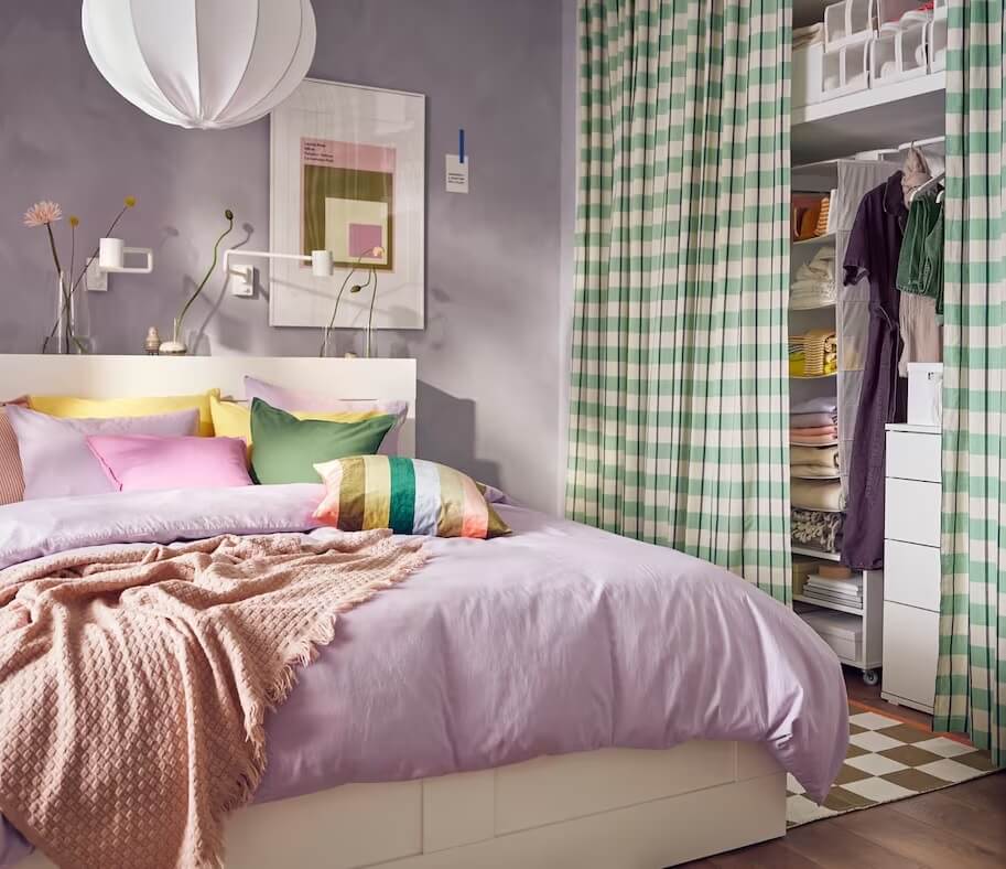 52 Studio Apartments with a Curtain Room Divider 33 lavender studio apartment checkered green white curtains nordroom