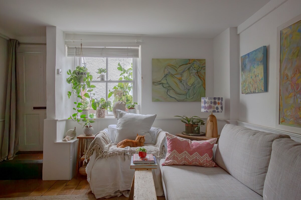 A Charming 400-Year-Old Cottage in England 4 light colored cottage living room