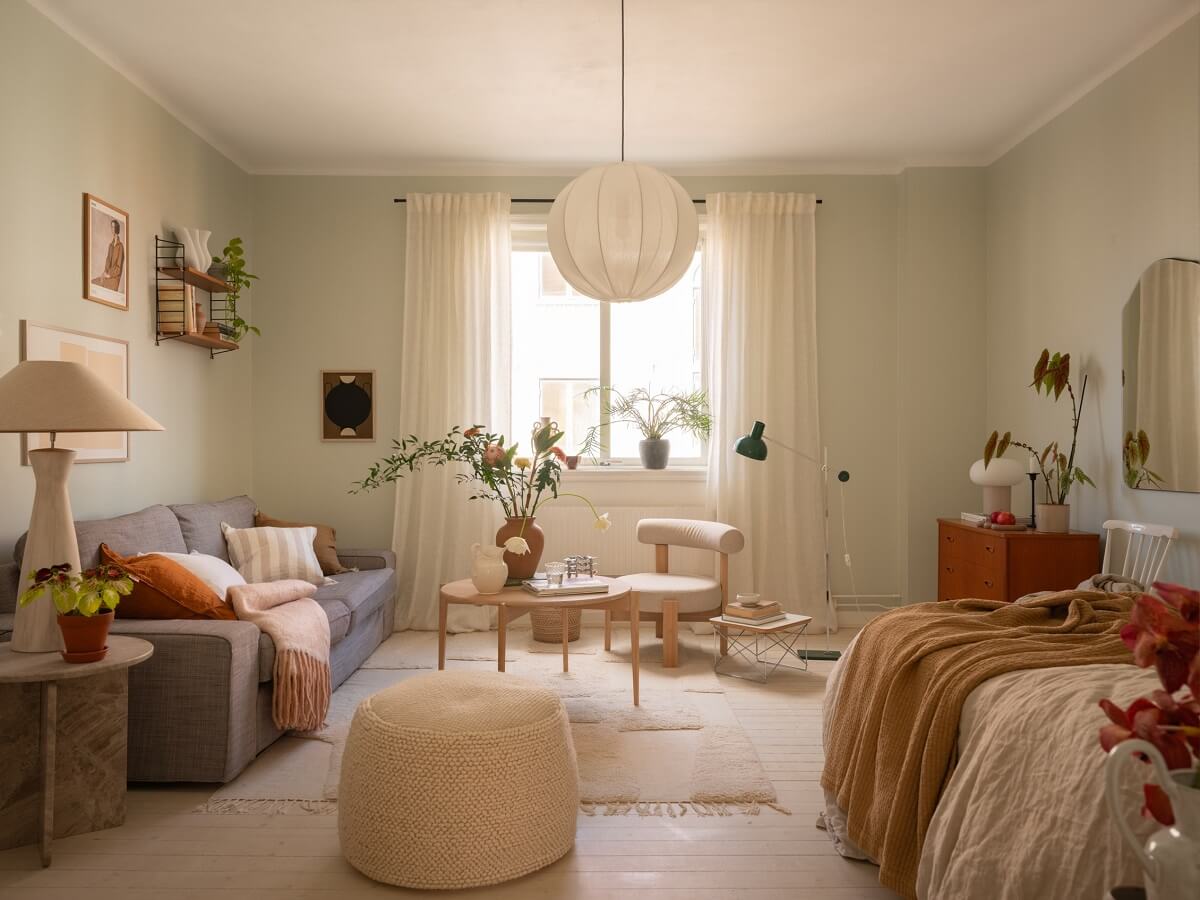 light colored scandinavian studio apartment
