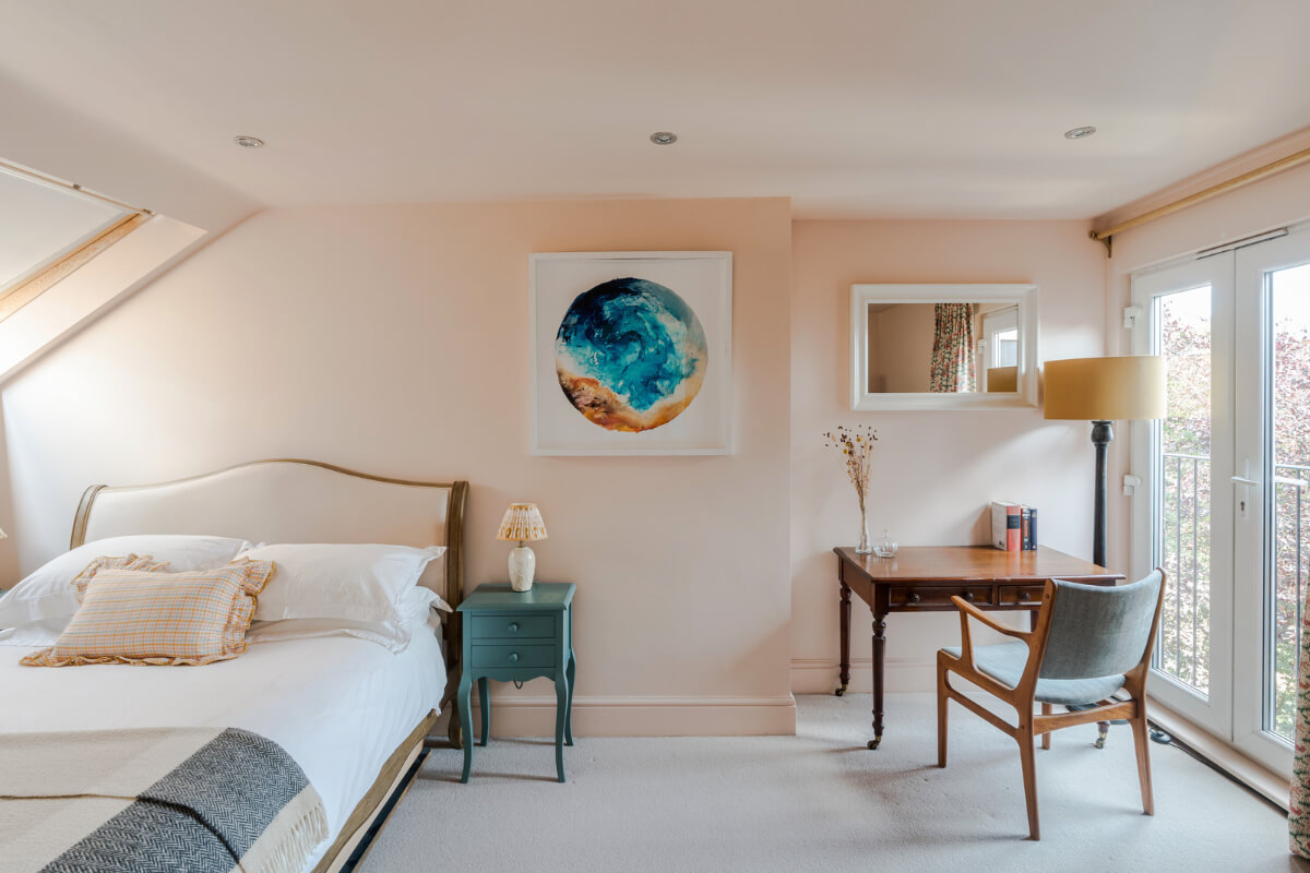 Color, Pattern, and Texture in a Renovated London Townhouse 20 light pink attic bedroom