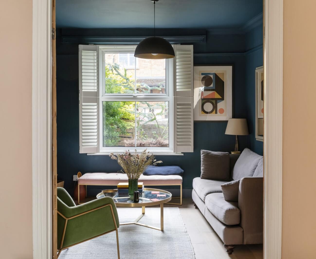 A London Family Home with a Light Modern Extension 13 living room dark blue walls nordroom