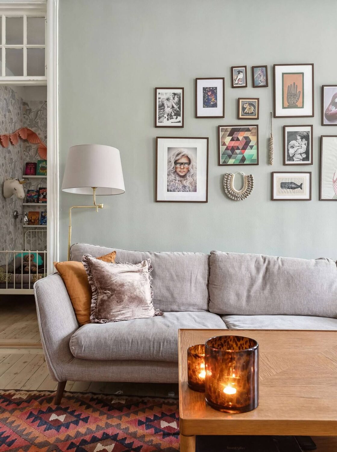 A Swedish Apartment with a Lovely Kitchen 7 living-room-light-gray-walls