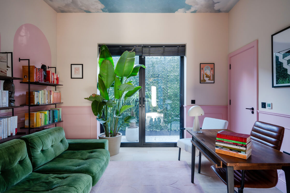 living room pink paint sky ceiling