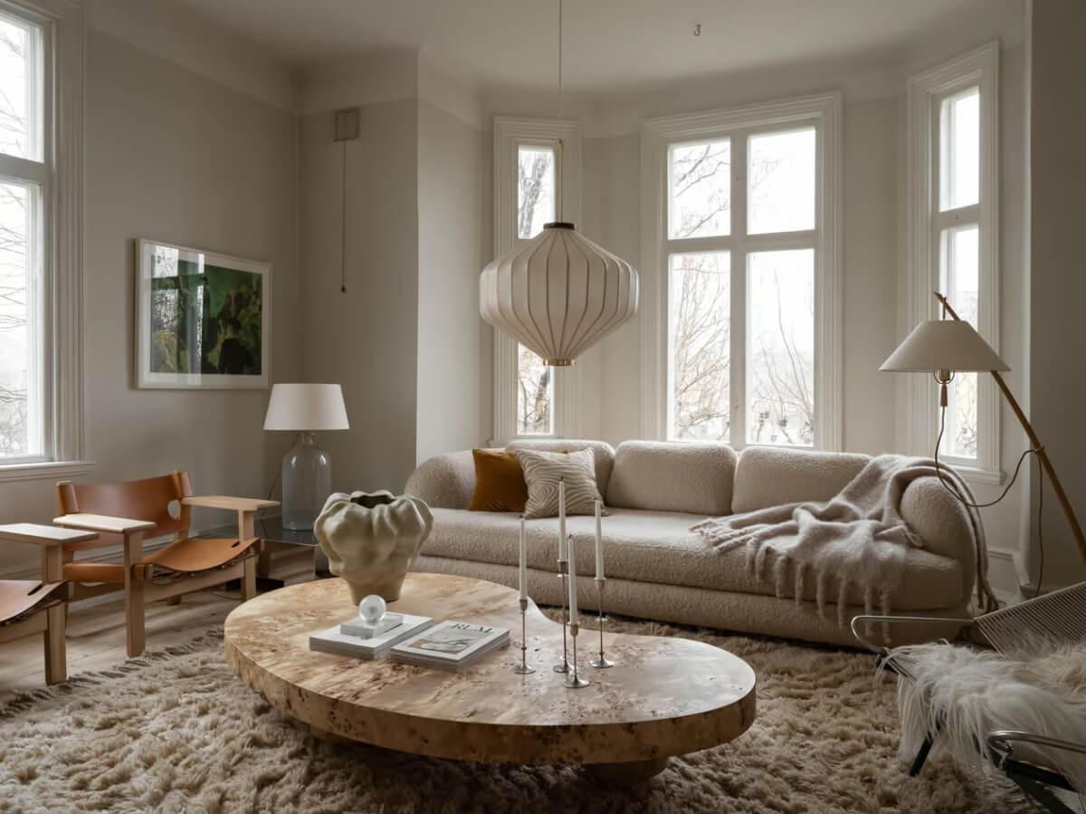 living room with bay window