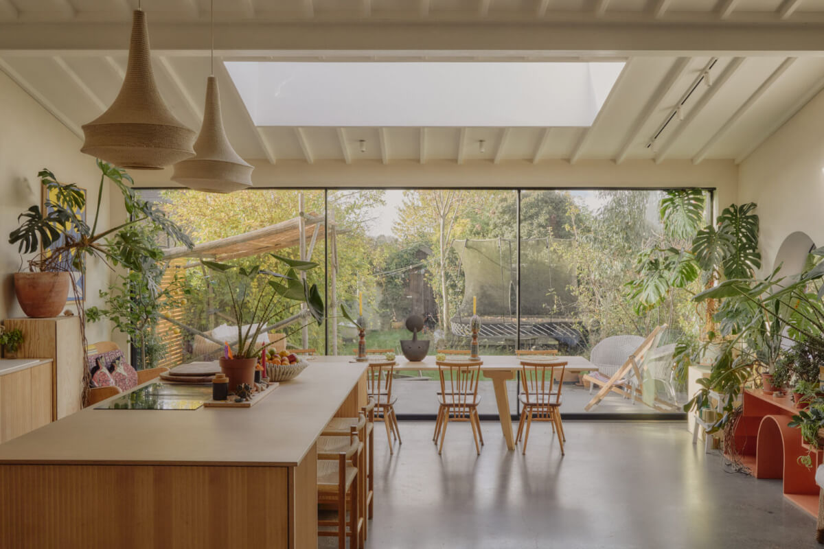 modern kitchen extension large glass wall