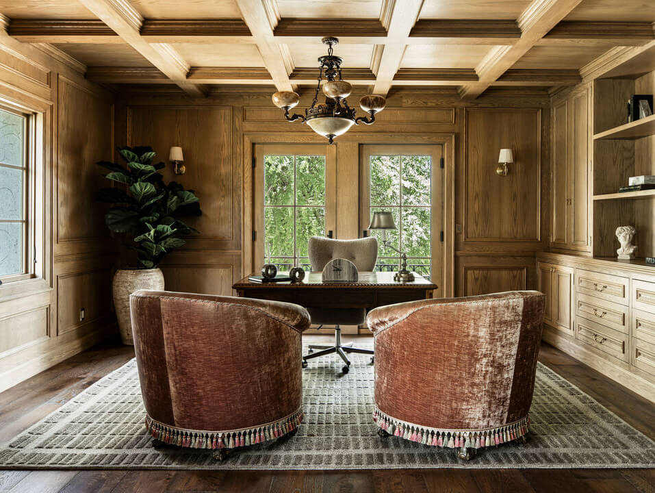 A Reimagined Spanish Colonial Revival Estate in Los Angeles 7 oak paneled home office