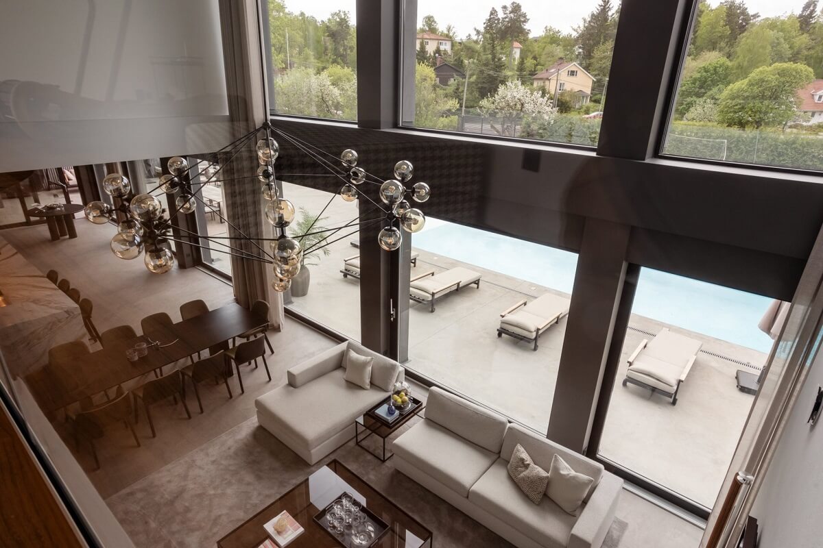 A Luxurious Architect-Designed Villa in Sweden 2 open plan living space from above