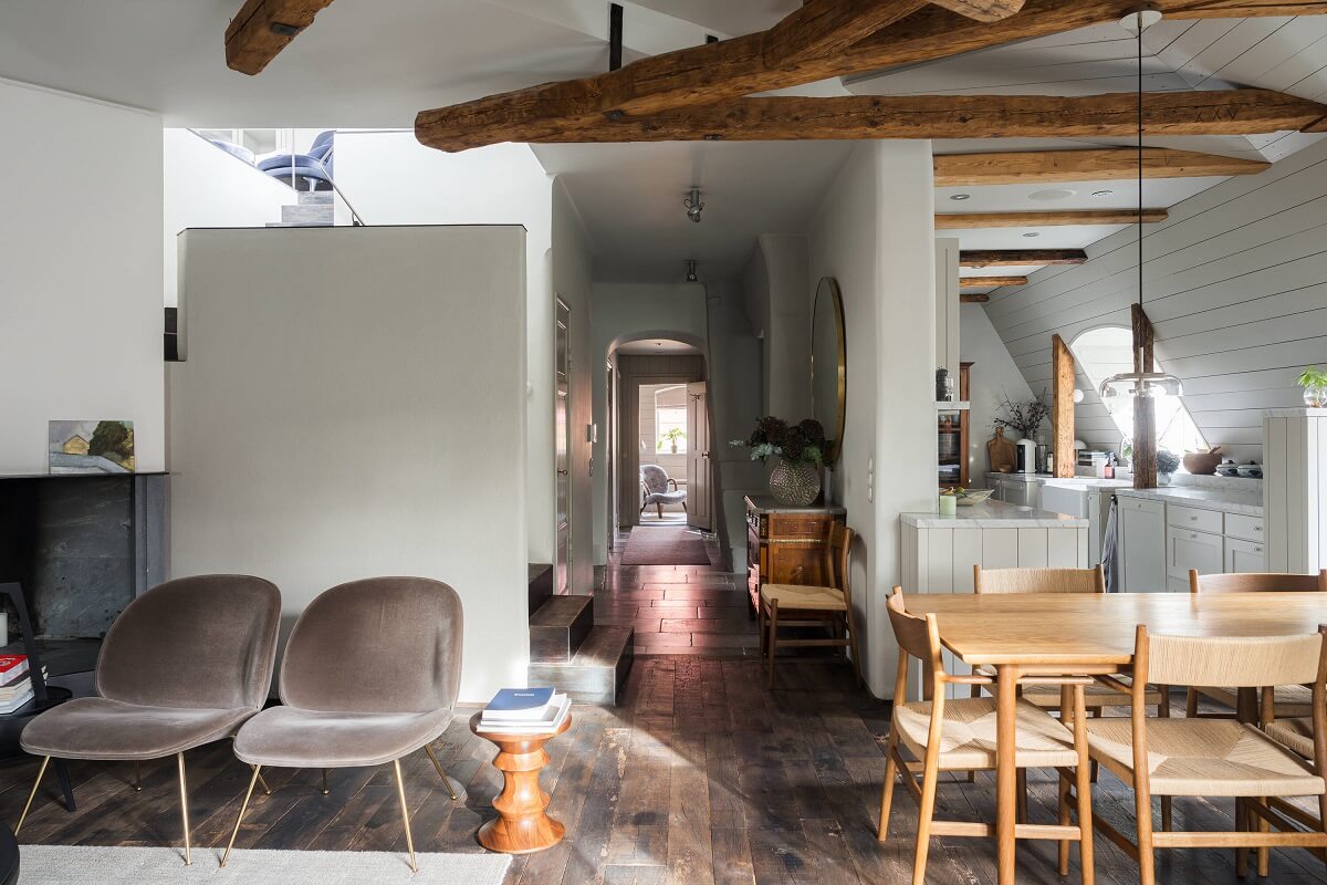 A Stylish Penthouse Apartment with Exposed Beams 12 open plan living space penthouse