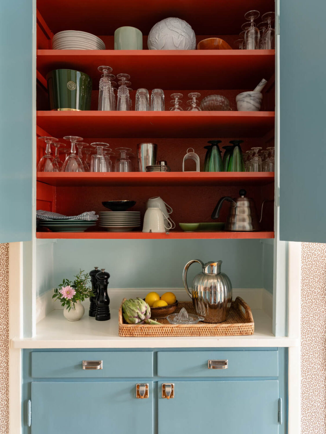 2026 Color of the Year Prediction (with Color Palettes) 12 orange painted kitchen cabinet interior
