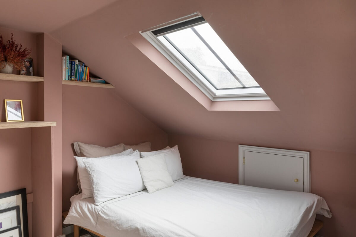 A London Family Home with a Light Modern Extension 24 pink attic bedroom