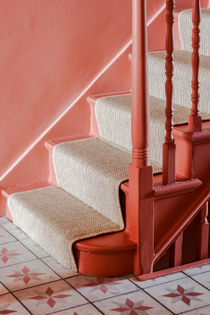 A Victorian Home with a Rich Color Palette and a Beautiful Garden 13 pink hall staircase bert and may floor tiles