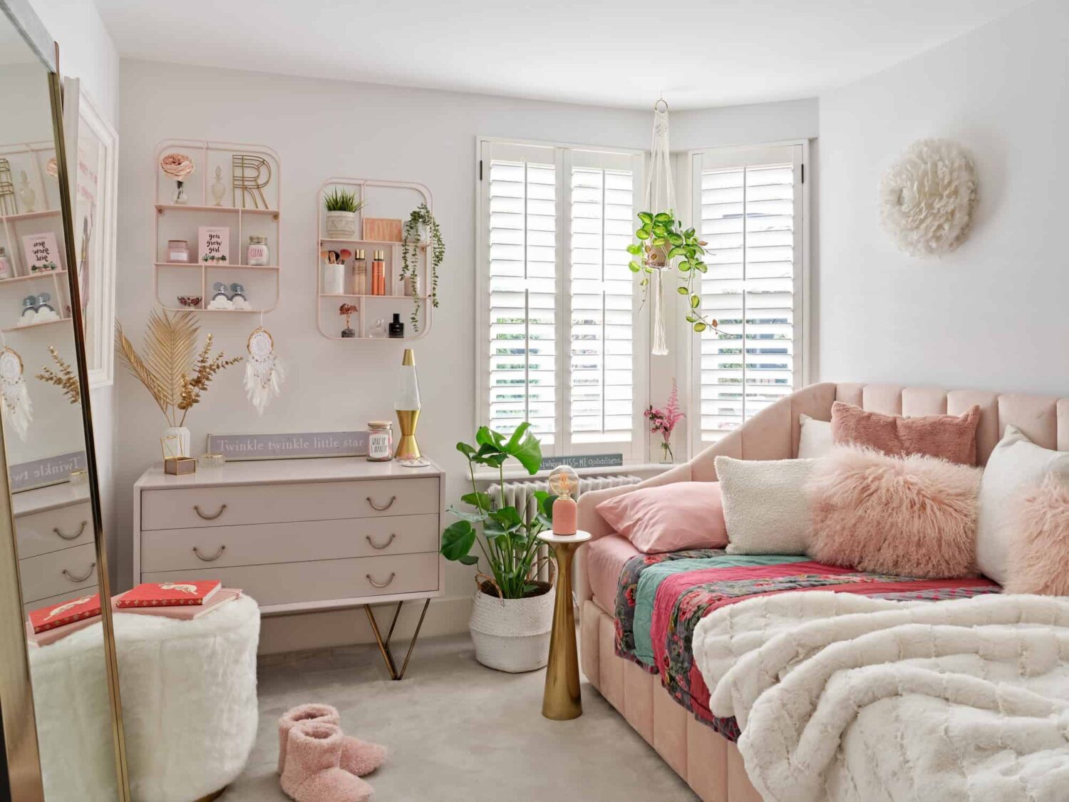 Pink & Gray Rooms in a Victorian Home with a Guest House 15 pink teenage girl bedroom with sofabed