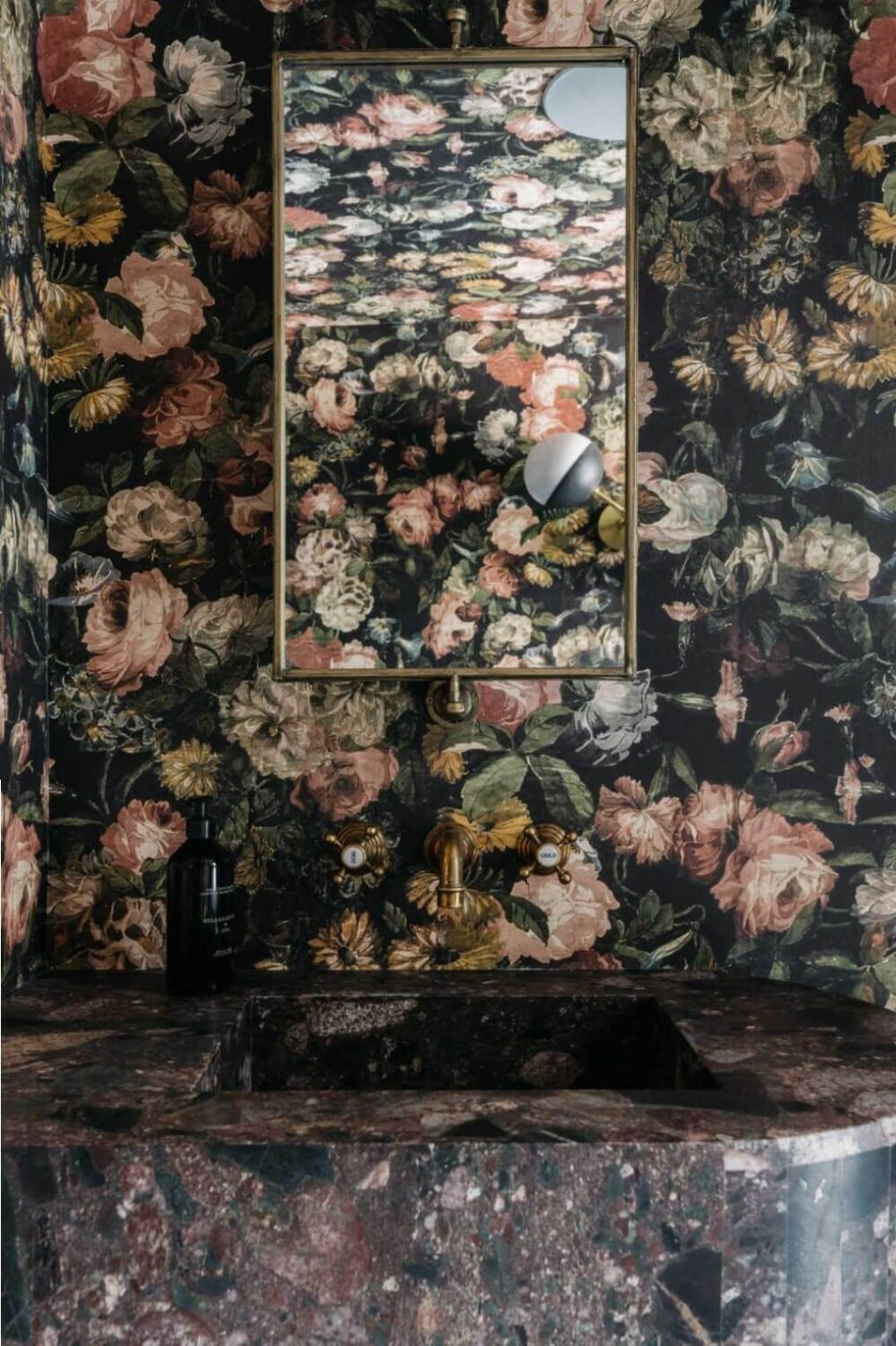 Moody, not Gloomy! Beautiful Dark Small Bathrooms 31 powder-room-floral-wallpaper-nordroom