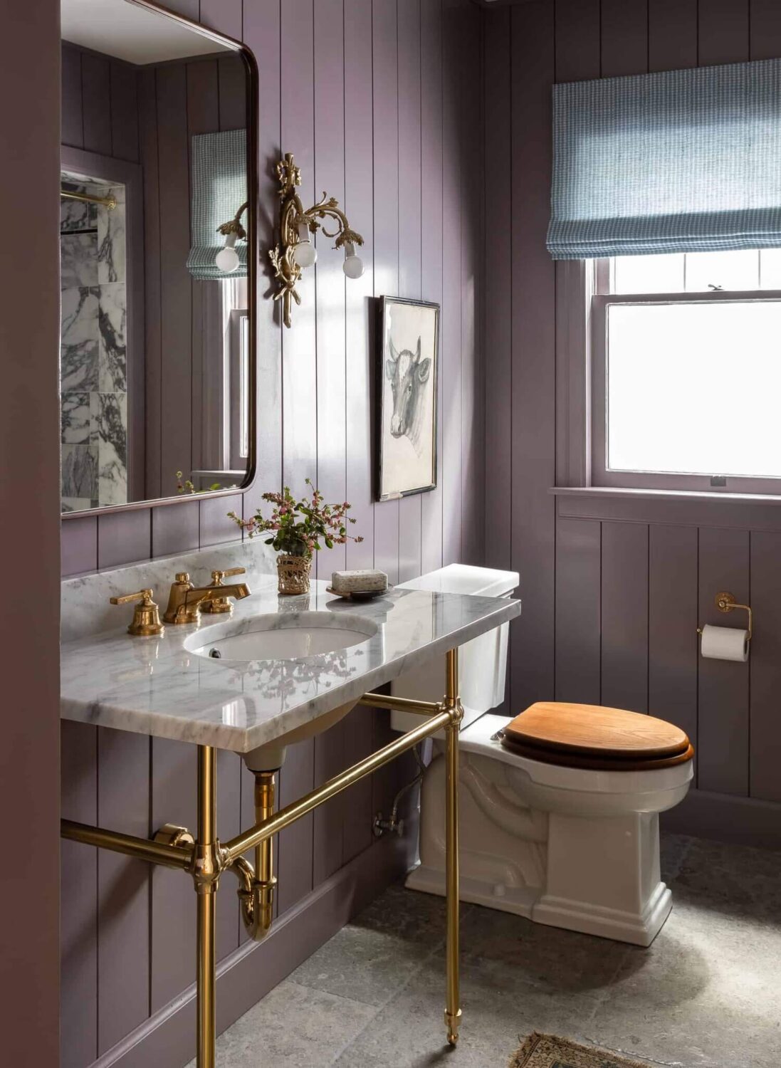 Benjamin Moore Color of the Year 2025: Cinnamon Slate 26 purplecladdedpowderroomwithmarblesinkindesignerHeidiCailliersWashingtonhome TheNordroom Benjamin Moore Color of the Year 2025: Cinnamon Slate