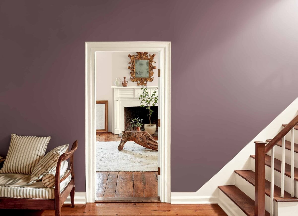 Benjamin Moore Color of the Year 2025: Cinnamon Slate 21 rustic hall living room benjamin moore color of the year 2025 cinnamon slate nordroom