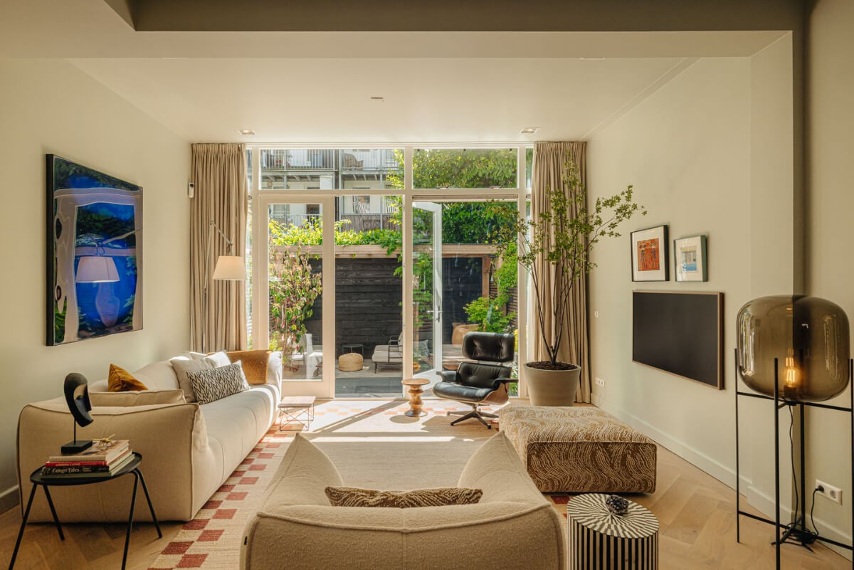 serene living room garden doors