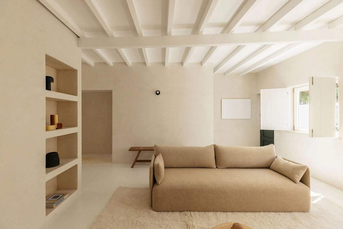serene living room wooden ceiling