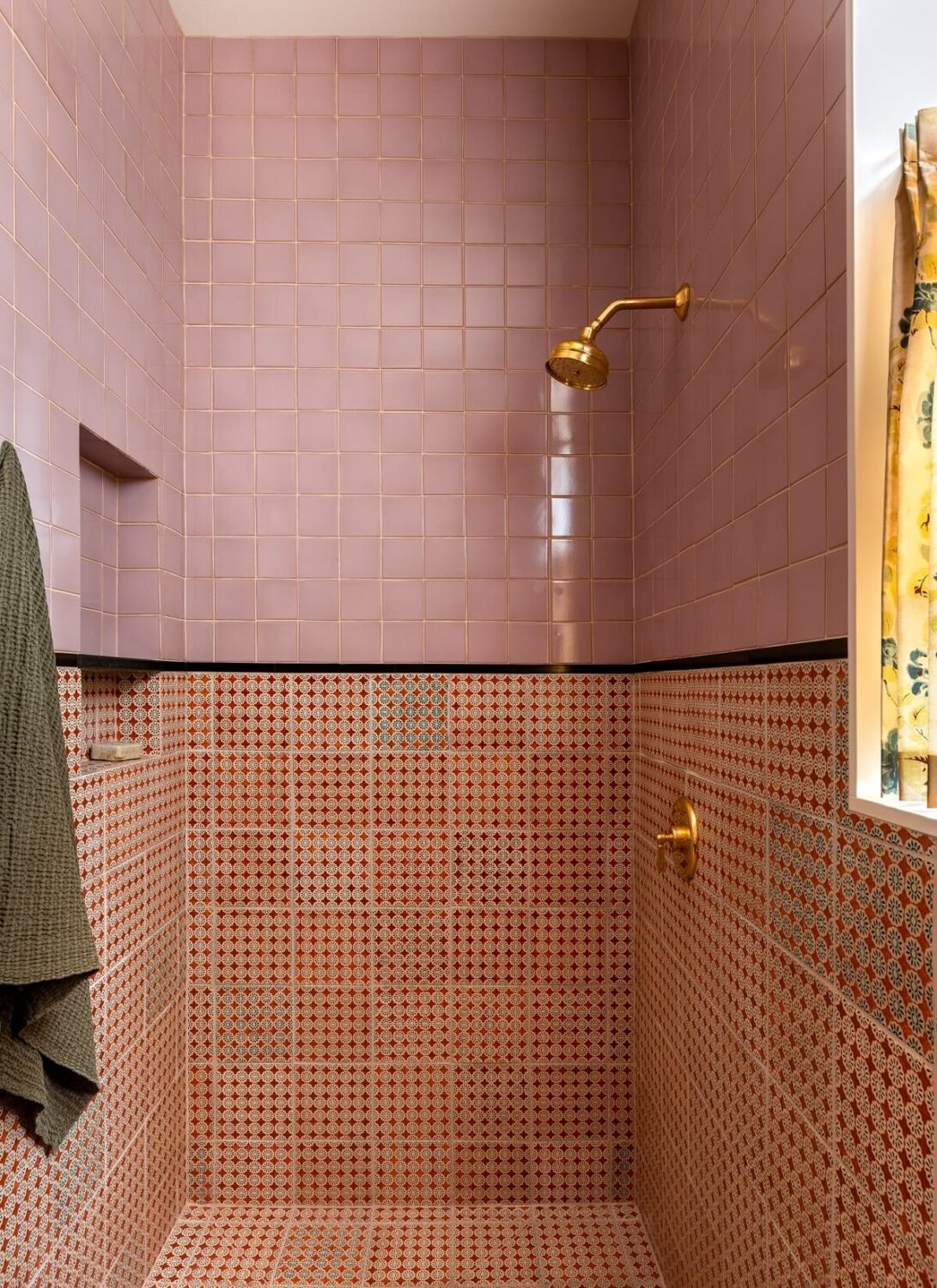 40+ Colorful Bathrooms That Will Spruce Up Your Home 19 shower-tile-combination-pink-terracotta-nordroom