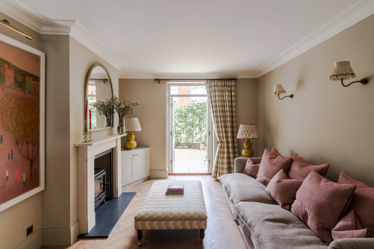 Color, Pattern, and Texture in a Renovated London Townhouse 8 sitting room firpelace