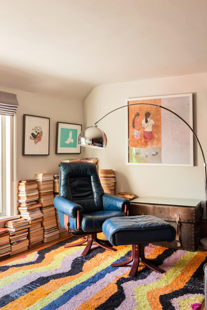 Rustic Wooden Elements in a Historic English House 9 sitting room reading nook colorful rug