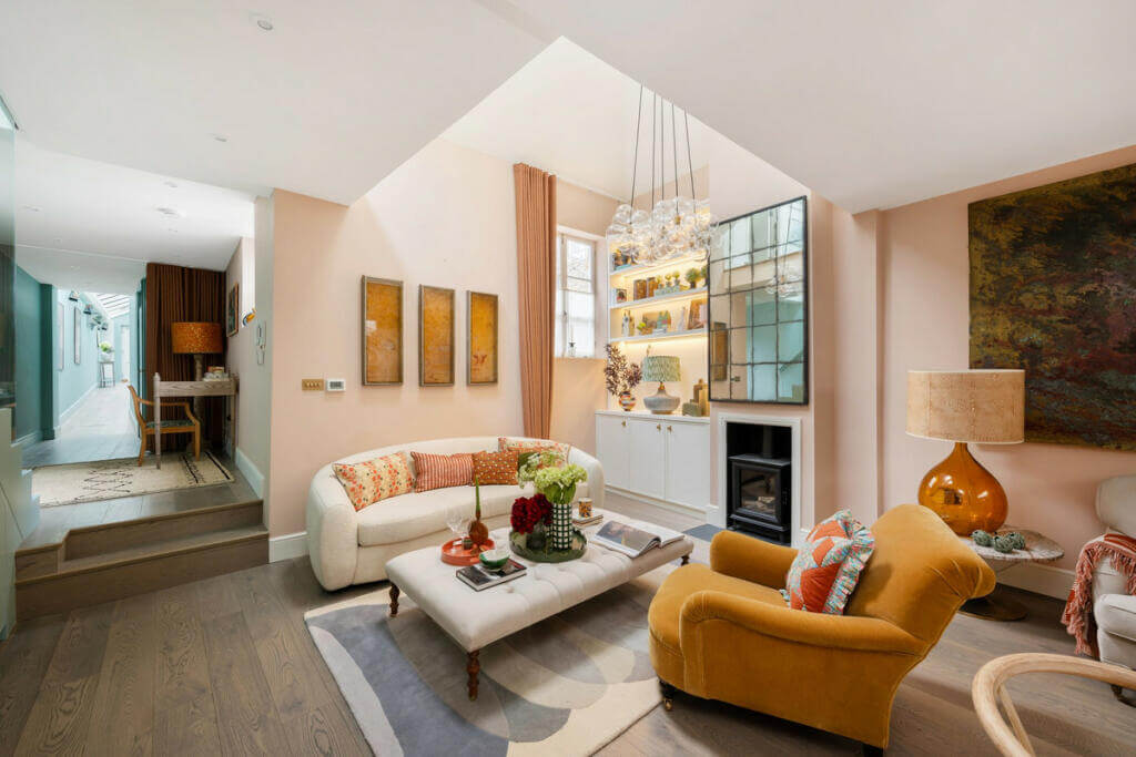 sitting room with open hallway