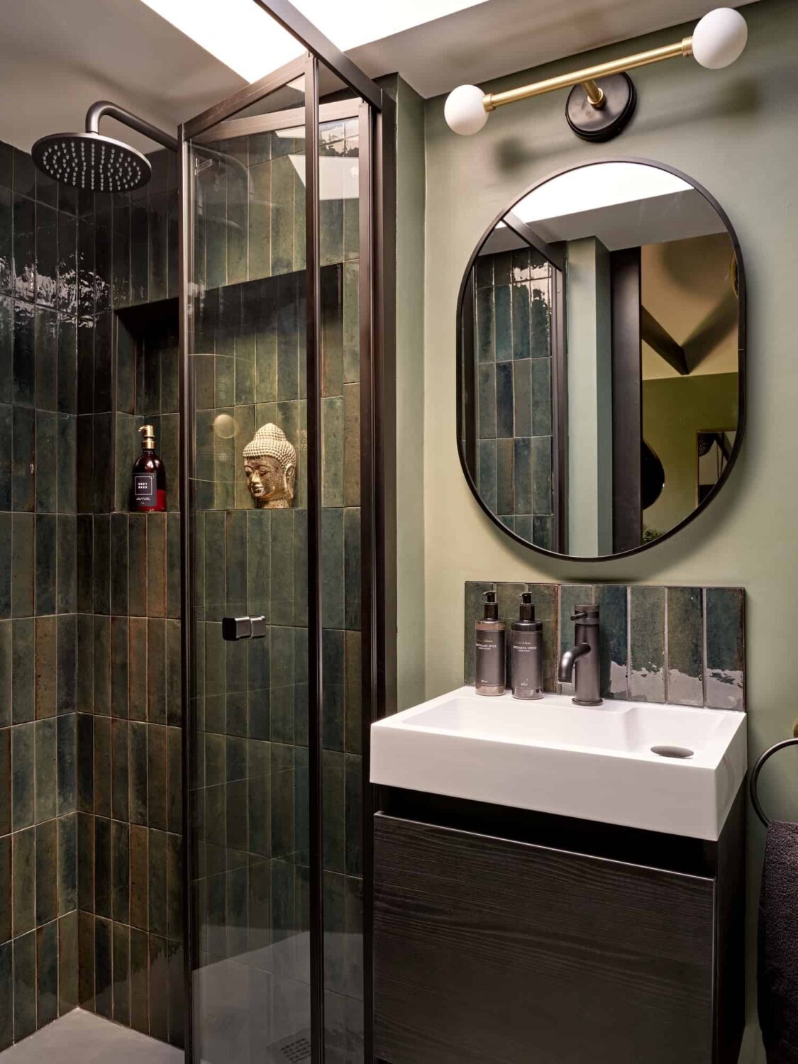 Pink & Gray Rooms in a Victorian Home with a Guest House 28 small bathroom with vertical shower tiles