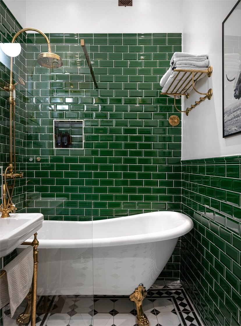 40+ Colorful Bathrooms That Will Spruce Up Your Home 1 small classic bathroom with green tiles nordroom