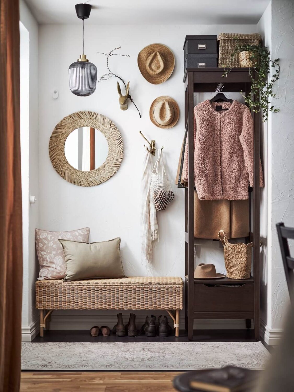 Stylish Small Entryway Ideas with Smart Storage Solutions 6 small hallway with bench and high cabinet
