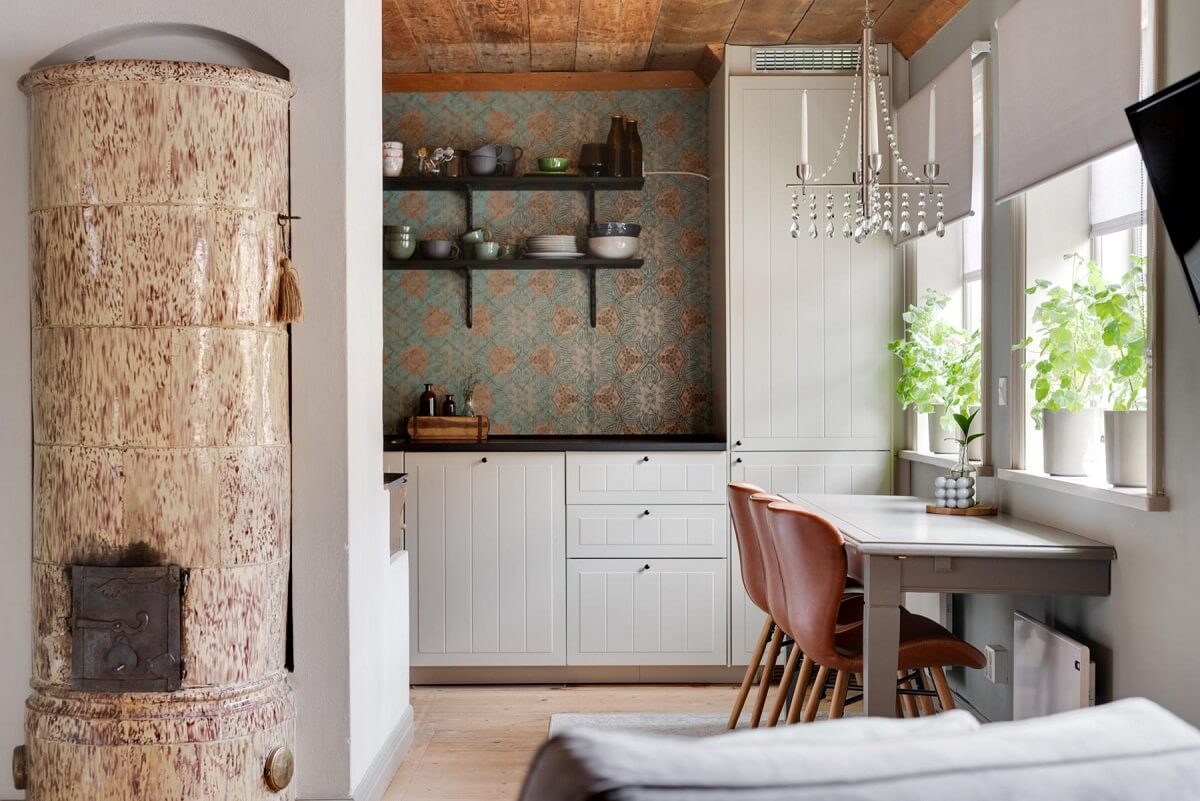 small living room open kitchen white cabinets