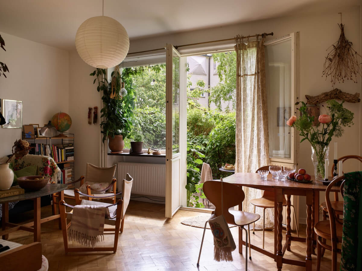small living room parquet floor door to tiny garden