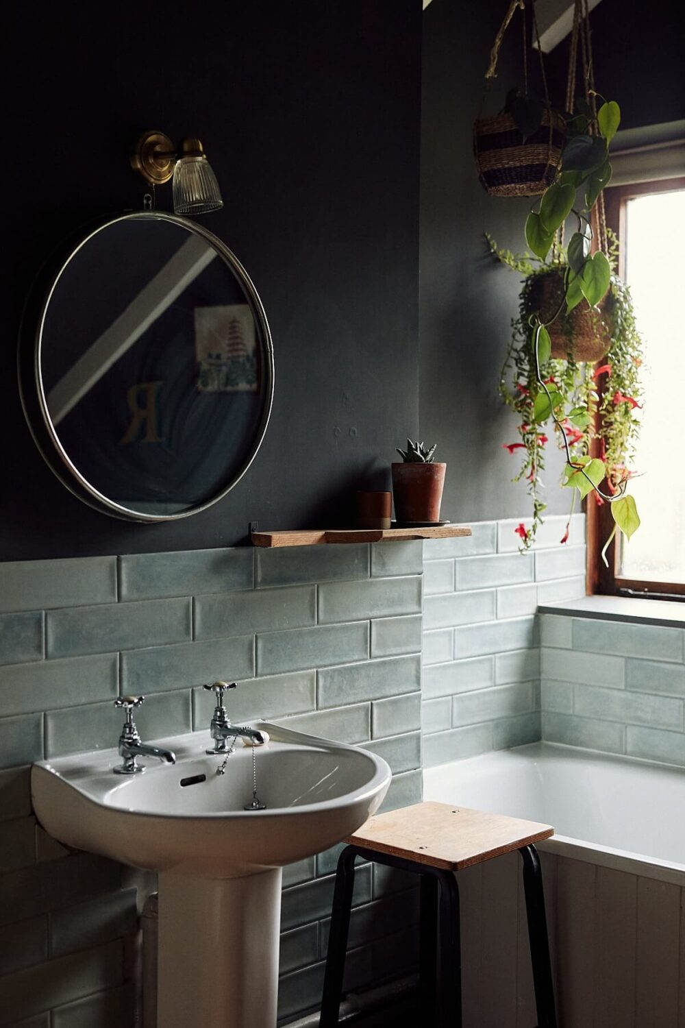 Moody, not Gloomy! Beautiful Dark Small Bathrooms 14 small moody bathroom with black walls and white tiles nordroom