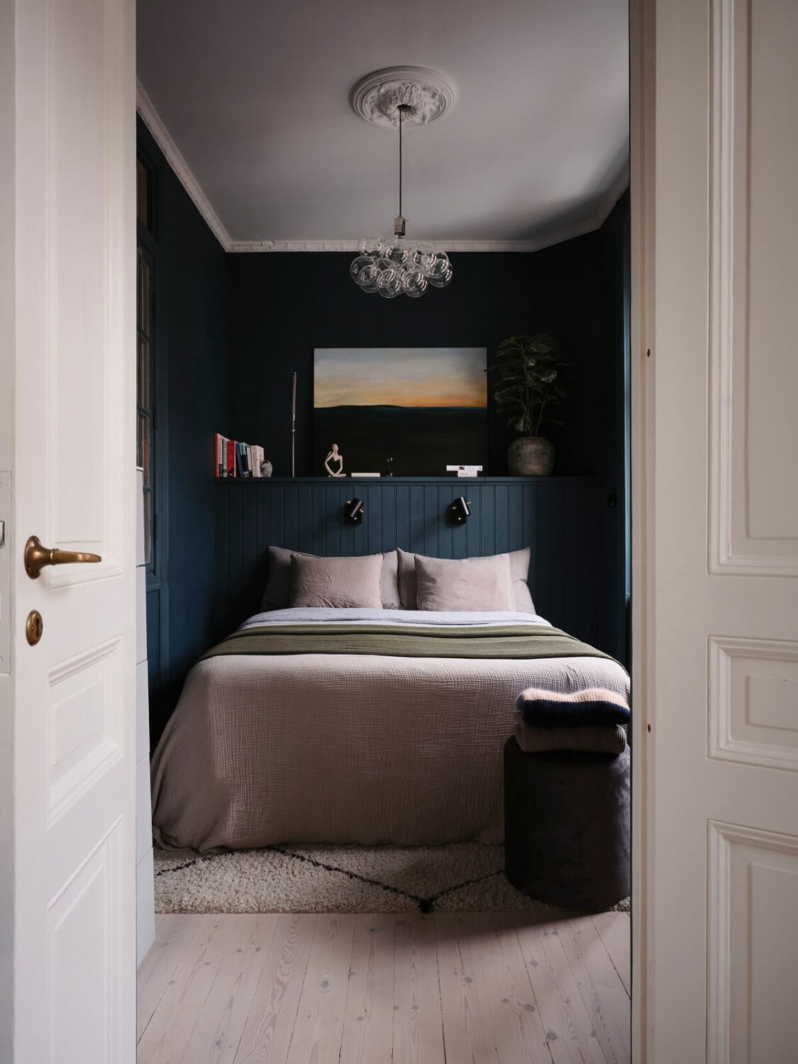Beautiful Dark Feminine Bedroom Ideas For Every Style 15 small-moody-dark-blue-bedroom-scandinavian-design-nordroom