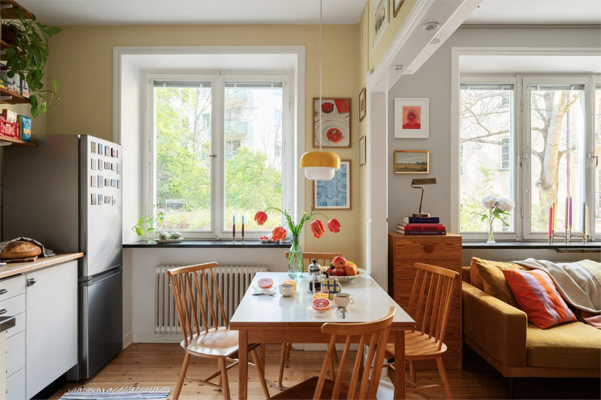 Midcentury Design and Colorful Decor in a Charming Studio Apartment 11 spacious studio apartment formica dining table