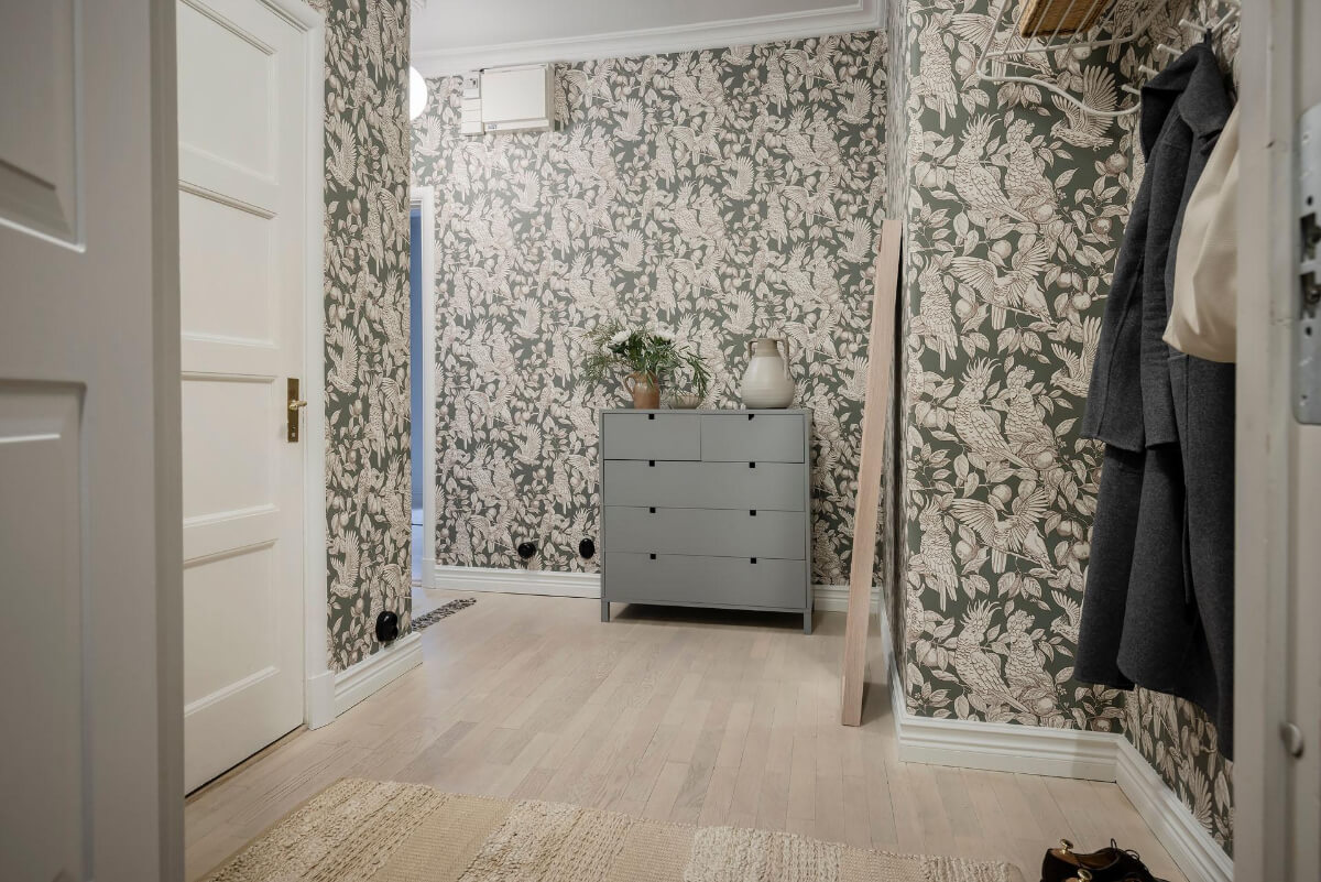 A Light Corner Apartment with an Open Flowing Floor Plan 34 spacious wallpapered hall