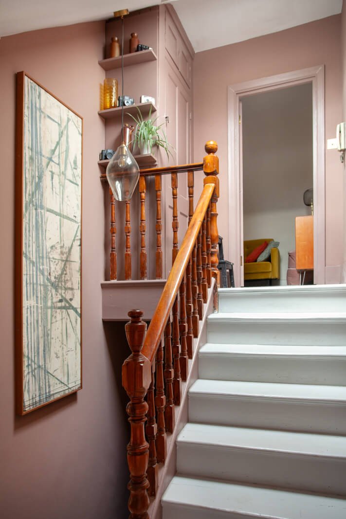 Pastel Tones and Midcentury Design in a Top Floor London Apartment 13 staircas