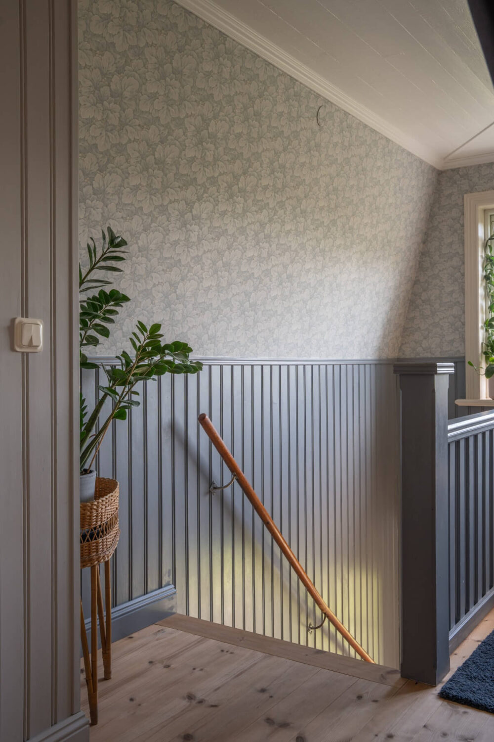 A Charming Historic Country House North of Stockholm 30 staircase blue-gray paneling