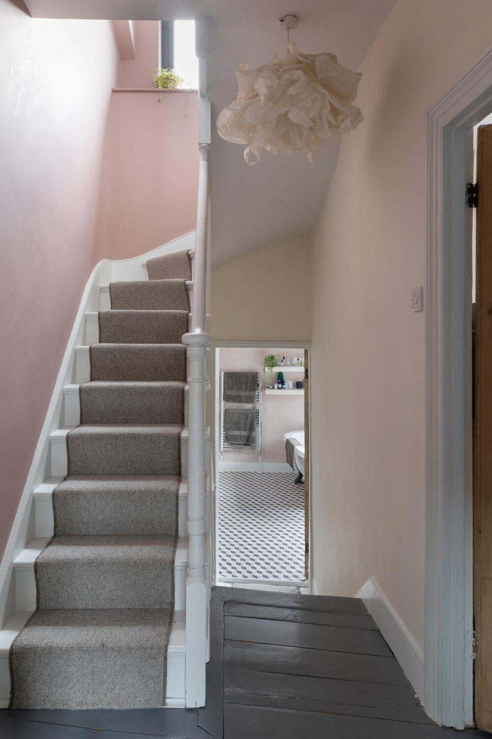 A London Family Home with a Light Modern Extension 23 staircase gray painted floorboards nordroom