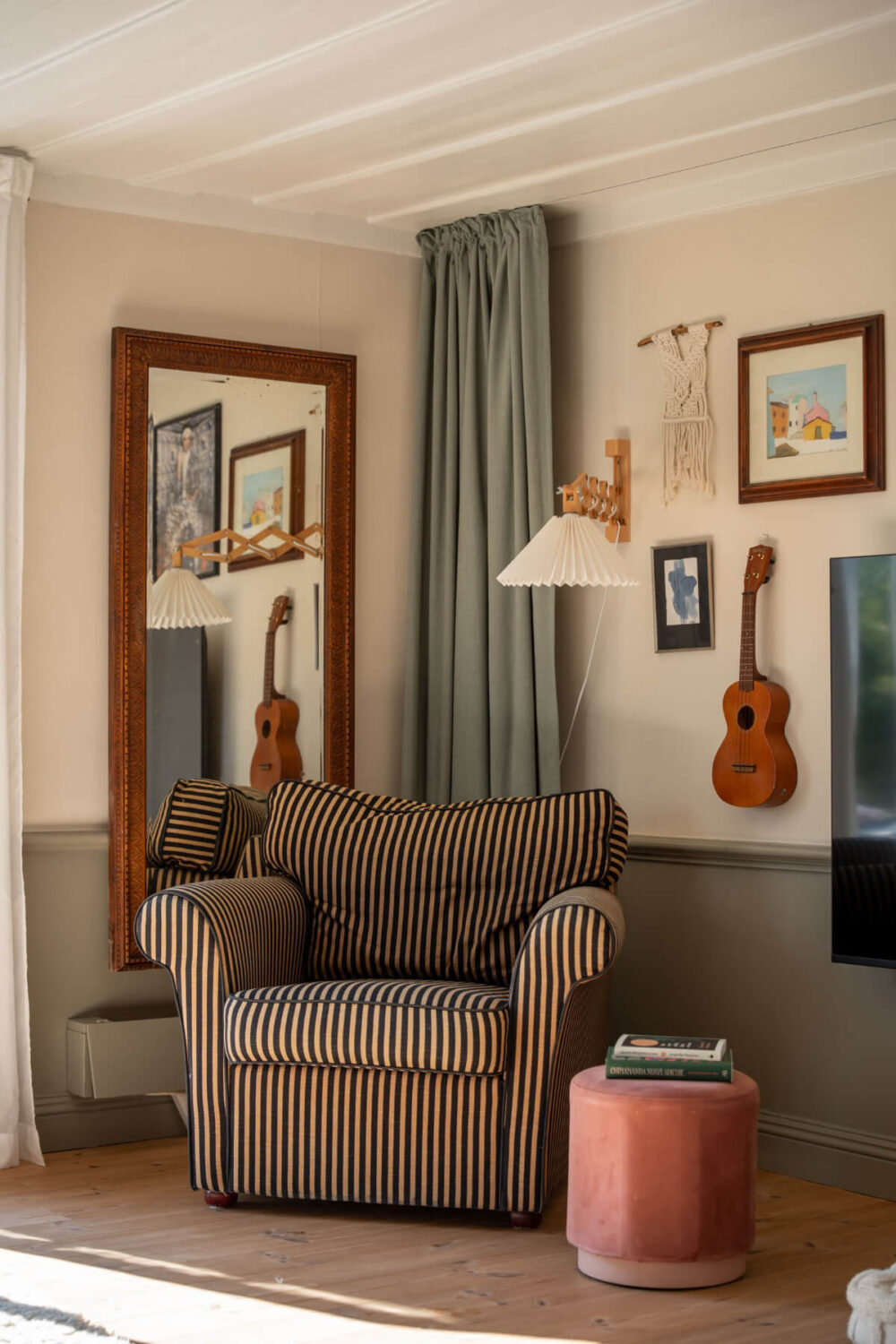 A Charming Historic Country House North of Stockholm 8 striped armchair and mirro