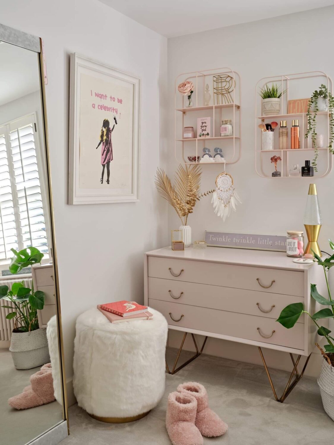 Pink & Gray Rooms in a Victorian Home with a Guest House 16 teenage bedroom with dresser and floor mirror