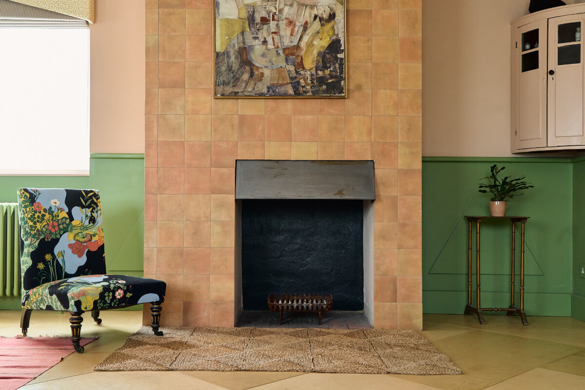 A Colorful Design-Led Georgian House in the Heart of Henley-on-Thames 24 tiled fireplace mantel