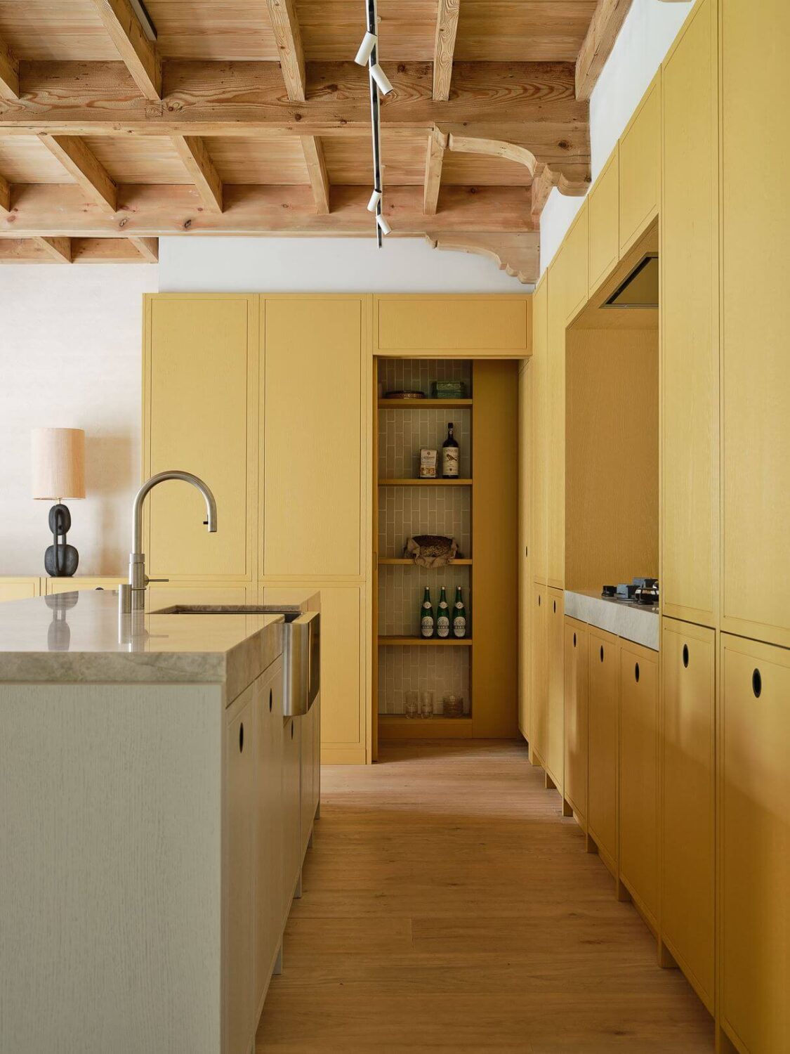 Yellow Kitchen Design Ideas (with Paint Colors) 6 two-tone-kitchen-cabinet-ideas-yellow-cupboards-wooden-ceiling-nordroom