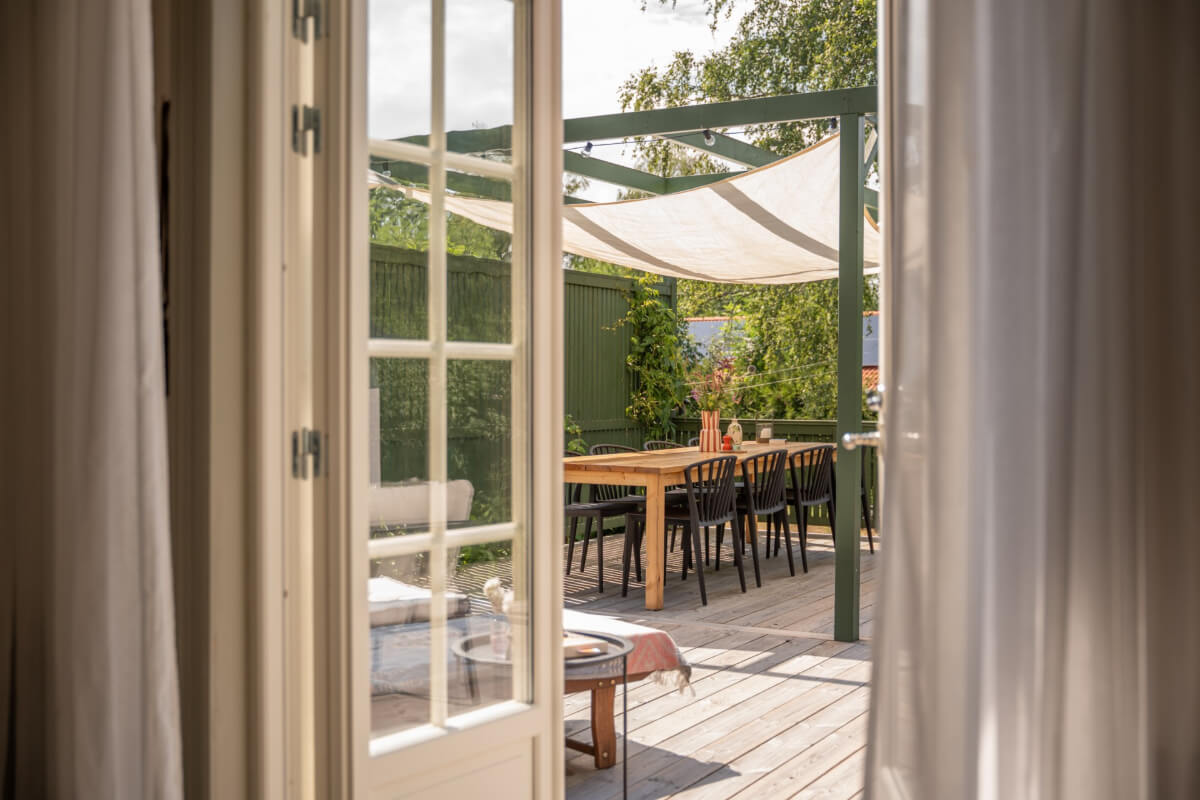 A Charming Historic Country House North of Stockholm 7 view onto terrace with pergola