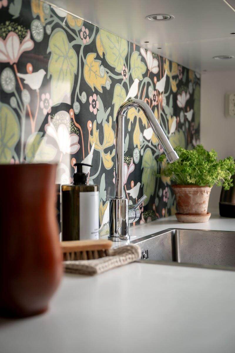 wallpapered backsplash detail nordroom