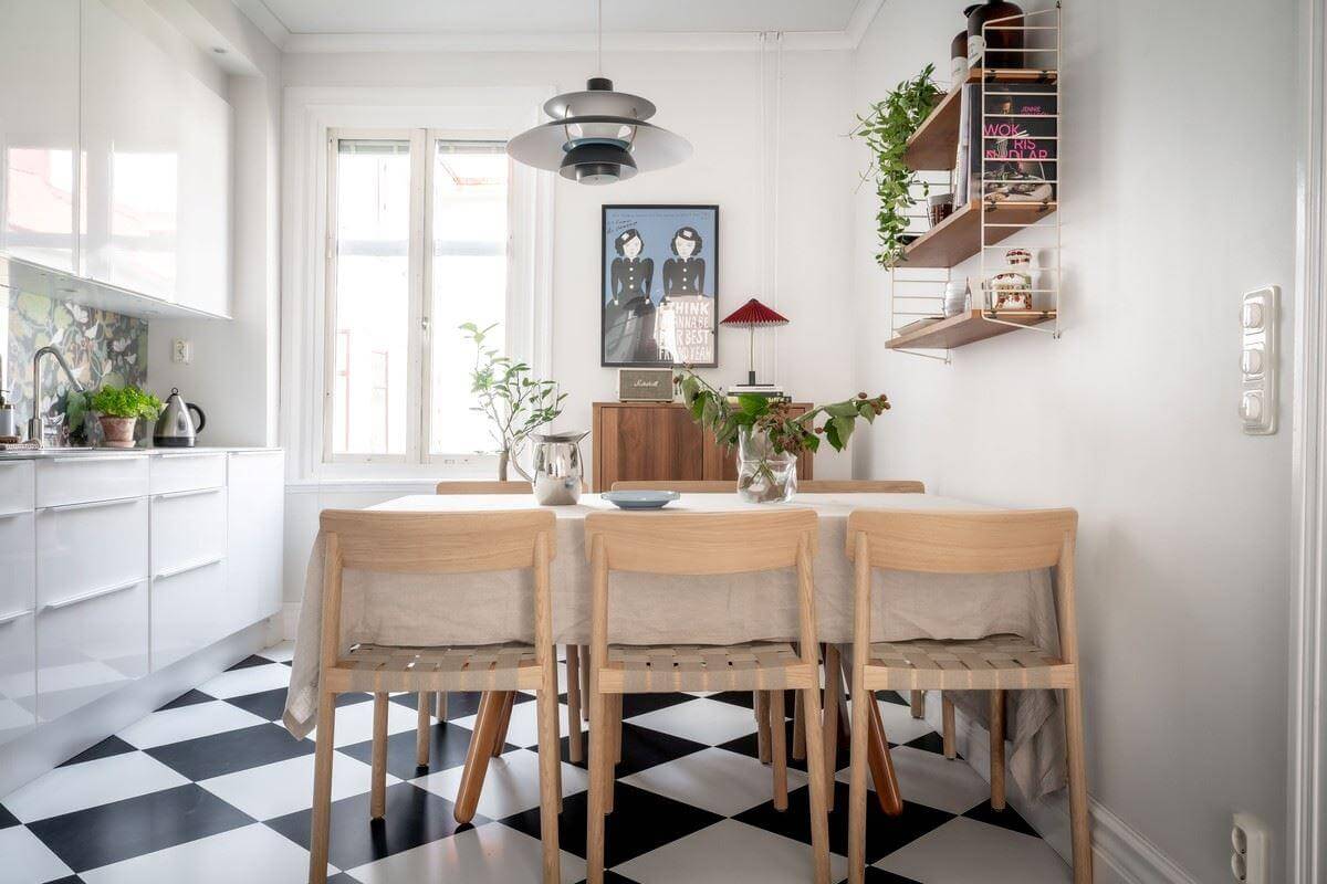 white kitchen dining table