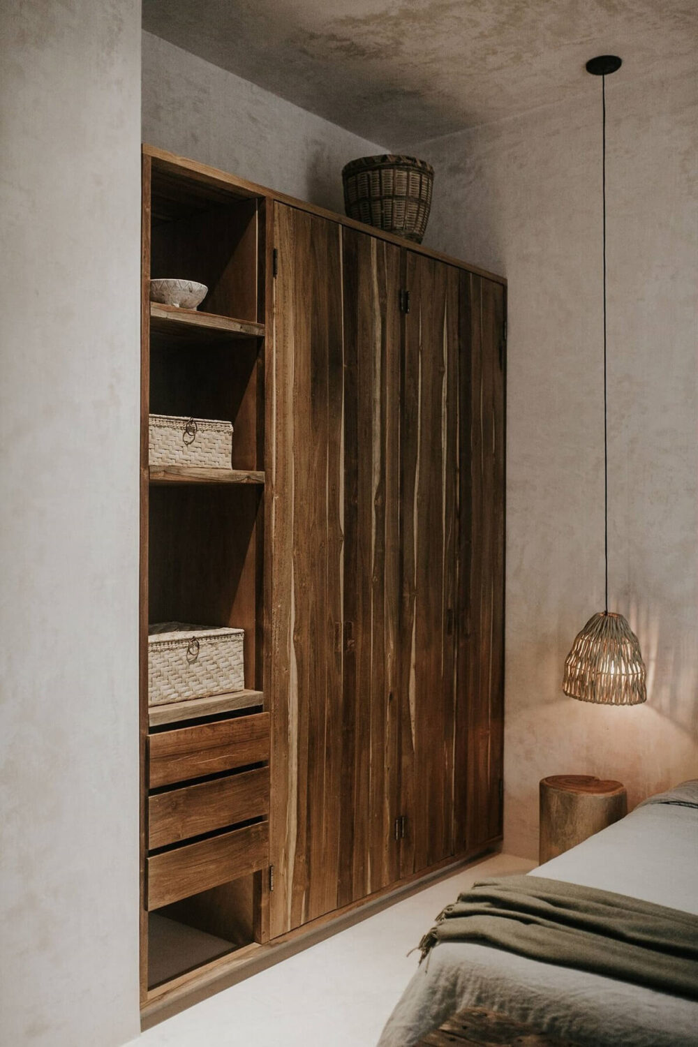 Rustic Wooden Elements in a Stylish Tulum Airbnb 19 wooden-wardrobe-closed-and-open-storage-nordroom