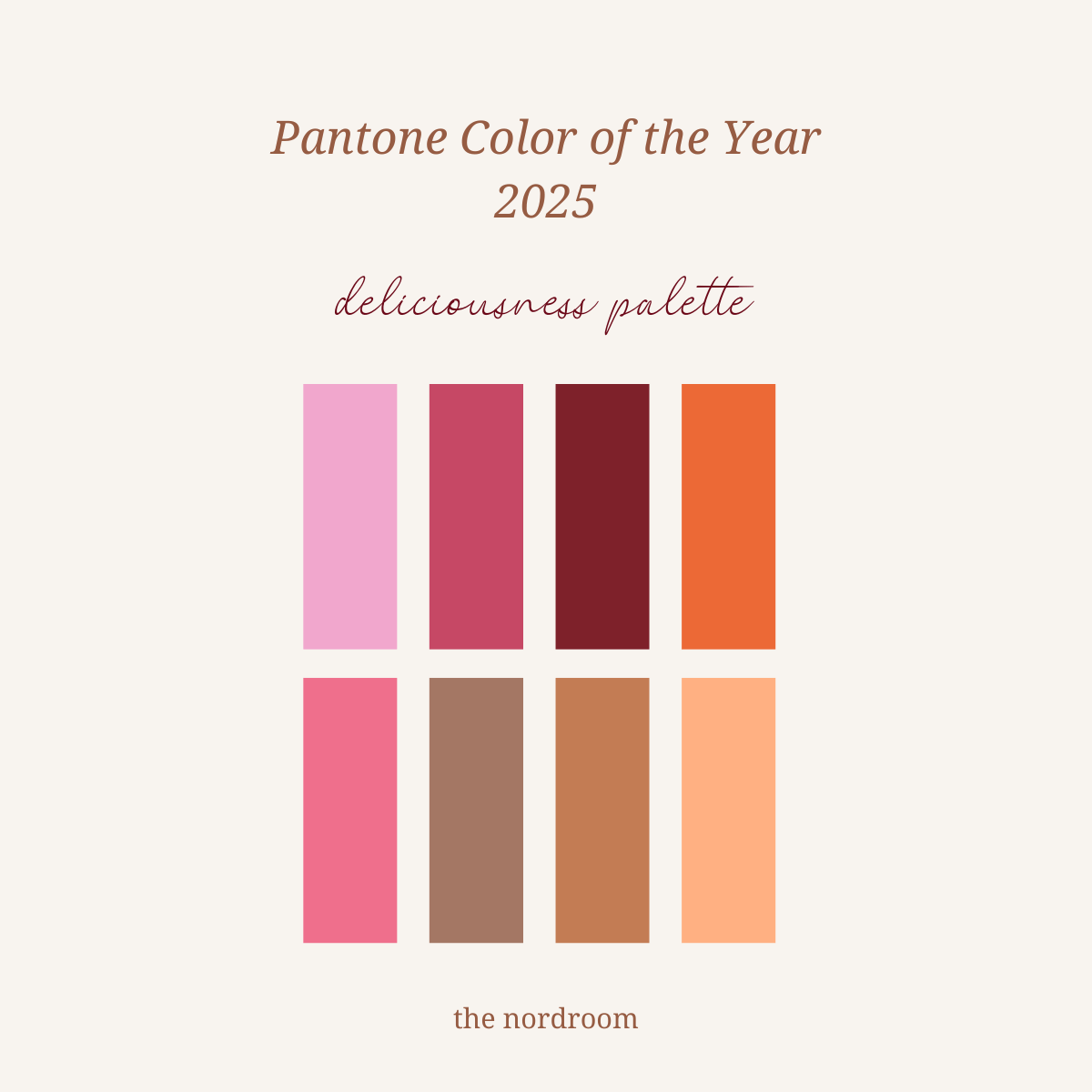Pantone Color of the Year 2025: Mocha Mousse Interior Inspiration 5 pantone deliciousness color palette nordroom Pantone Color of the Year 2025: Mocha Mousse Interior Inspiration